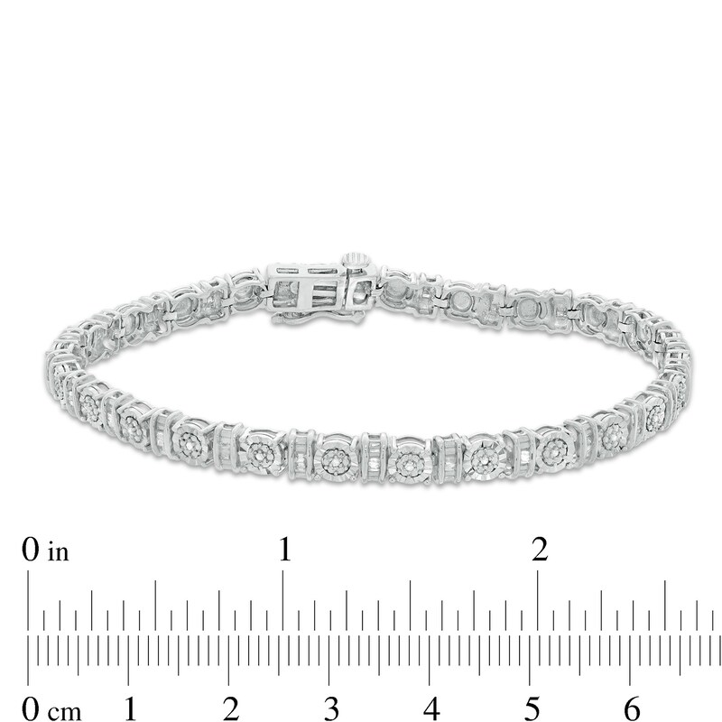 Main Image 3 of 0.25 CT. T.W. Baguette and Round Diamond Tennis Bracelet in Sterling Silver - 7.5"