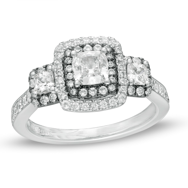 Vera Wang Love Collection 1.25 CT. T.W. Cushion-Cut Diamond Frame Engagement Ring in 14K White Gold with Black Rhodium