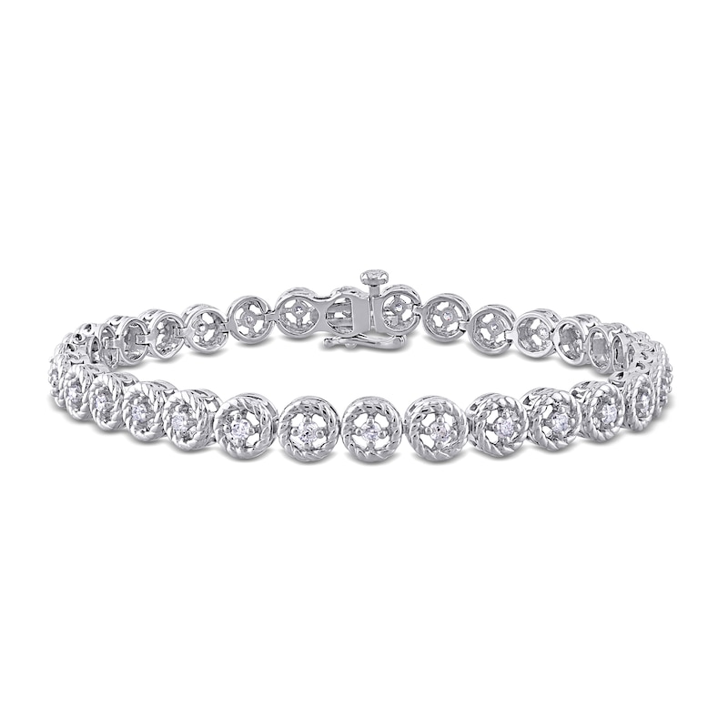 0.99 CT. T.W. Diamond Open Rope-Textured Frame Tennis Bracelet in Sterling Silver|Peoples Jewellers