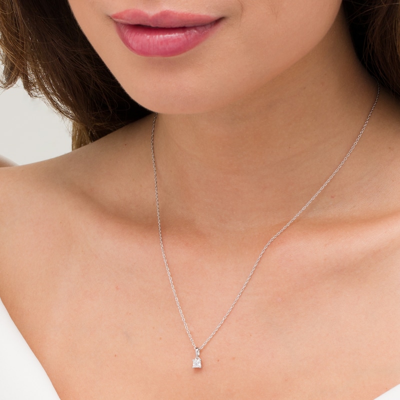 Main Image 2 of 0.23 CT. Princess-Cut Diamond Solitaire Pendant in 10K White Gold