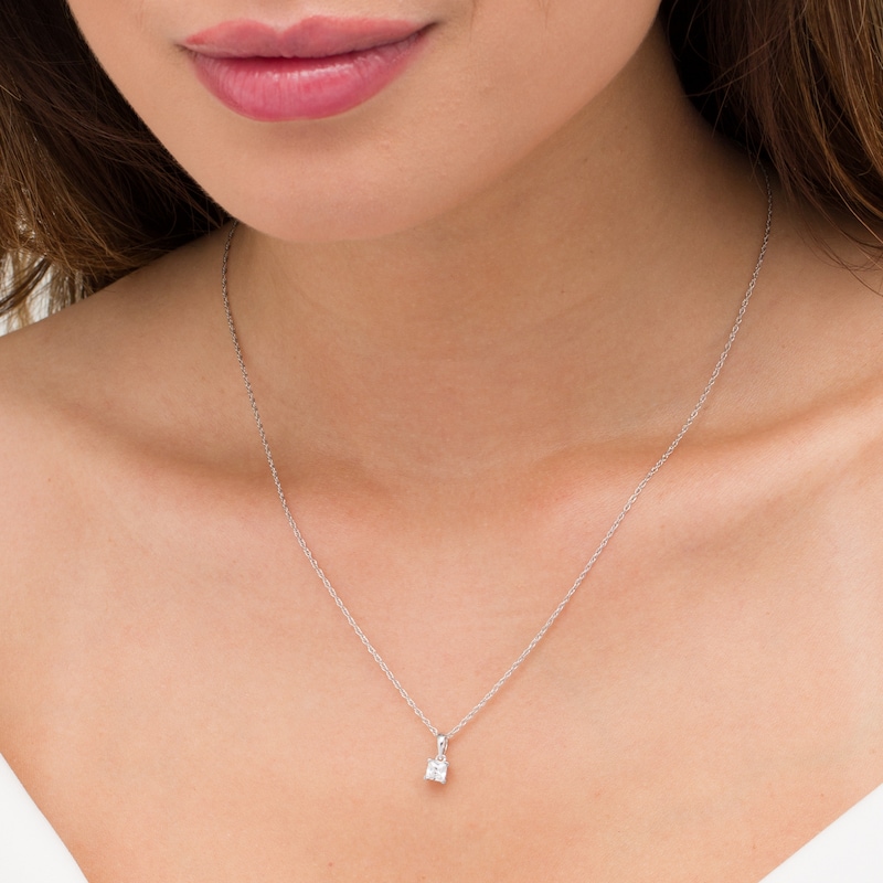 Main Image 2 of 0.29 CT. Princess-Cut Diamond Solitaire Pendant in 10K White Gold
