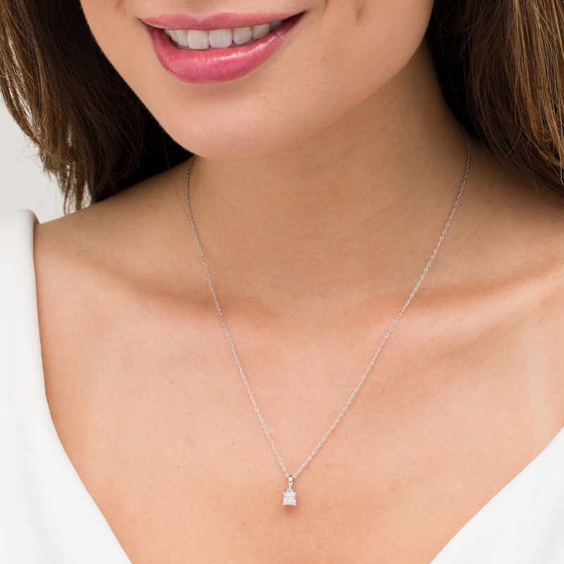 Main Image 2 of 0.45 CT. Princess-Cut Diamond Solitaire Pendant in 10K White Gold