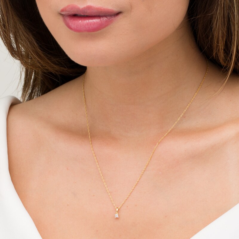 0.085 CT. Princess-Cut Diamond Solitaire Pendant in 10K Gold