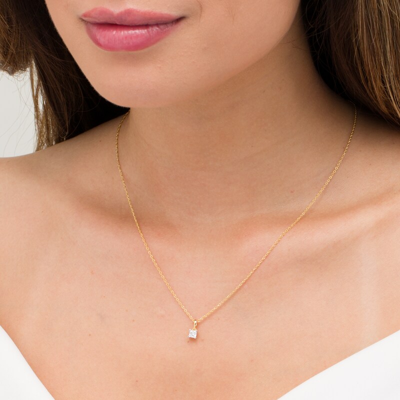 Main Image 2 of 0.23 CT. Princess-Cut Diamond Solitaire Pendant in 10K Gold