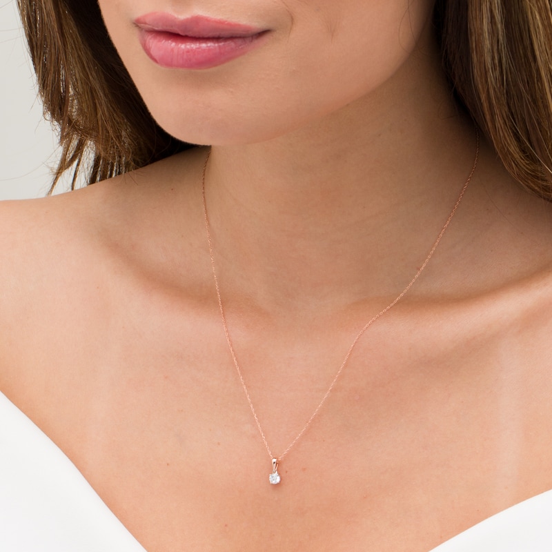 Main Image 2 of 0.23 CT. Diamond Solitaire Pendant in 10K Rose Gold