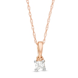 0.085 CT. Princess-Cut Diamond Solitaire Pendant in 10K Rose Gold