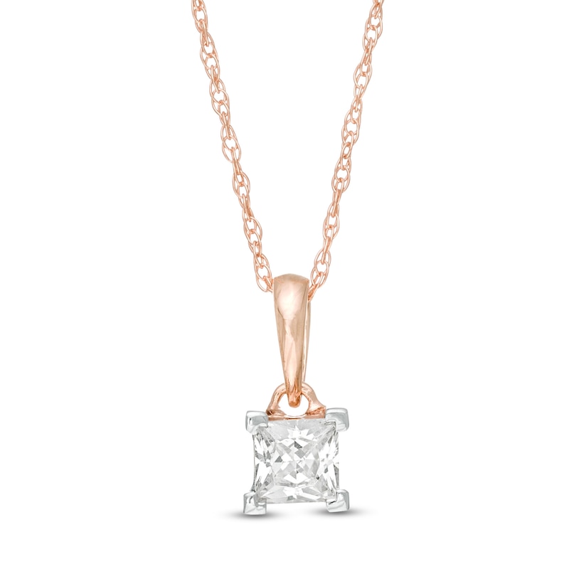 Main Image 1 of 0.23 CT. Princess-Cut Diamond Solitaire Pendant in 10K Rose Gold