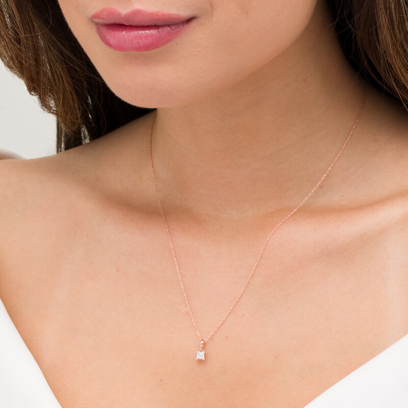 Main Image 2 of 0.23 CT. Princess-Cut Diamond Solitaire Pendant in 10K Rose Gold