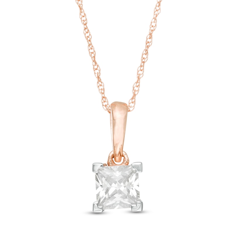 0.45 CT. Princess-Cut Diamond Solitaire Pendant in 10K Rose Gold