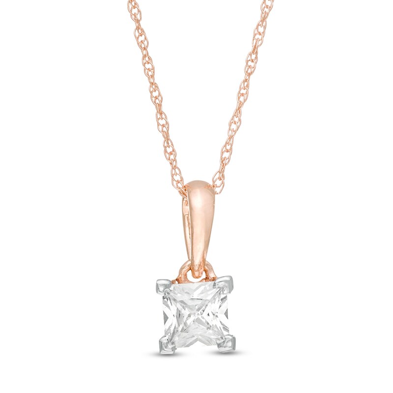 Main Image 1 of 0.29 CT. Princess-Cut Diamond Solitaire Pendant in 10K Rose Gold