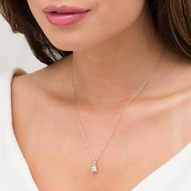 Main Image 2 of 0.69 CT. Princess-Cut Diamond Solitaire Pendant in 10K White Gold