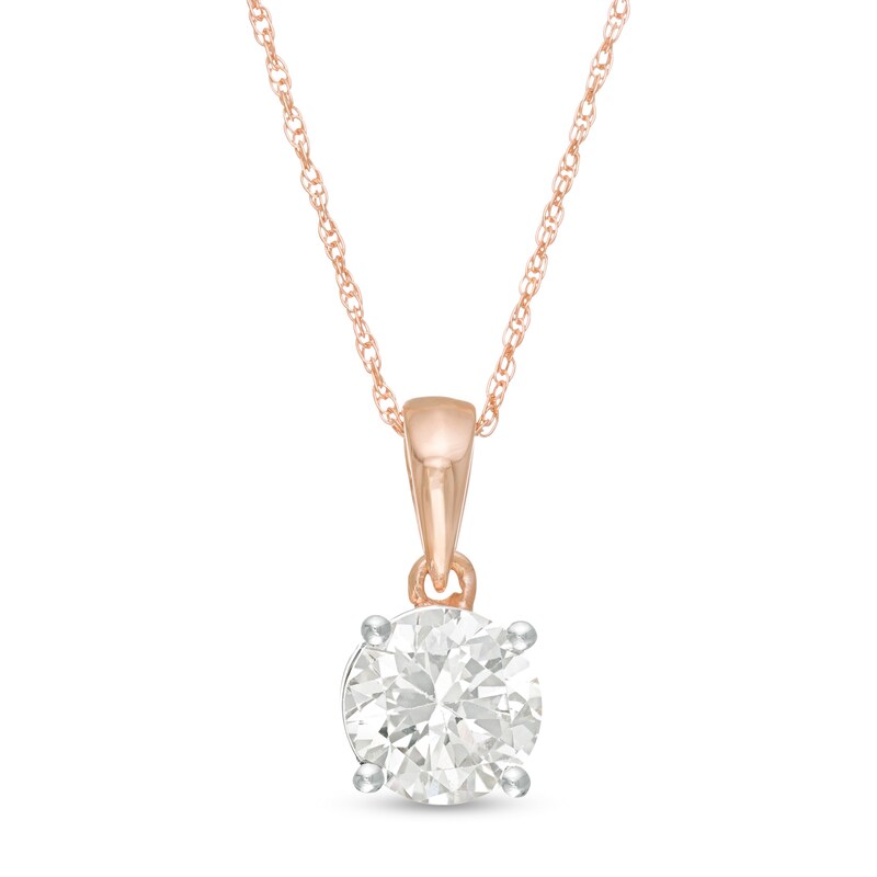Main Image 1 of 0.95 CT. Diamond Solitaire Pendant in 10K Rose Gold
