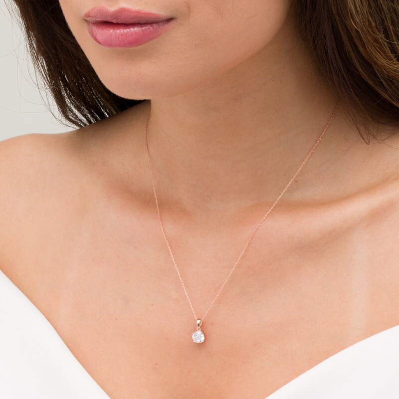 Main Image 2 of 0.95 CT. Diamond Solitaire Pendant in 10K Rose Gold