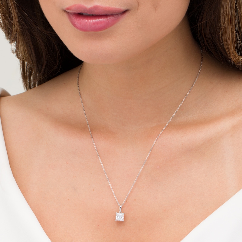 Main Image 2 of 0.95 CT. Princess-Cut Diamond Solitaire Pendant in 10K White Gold