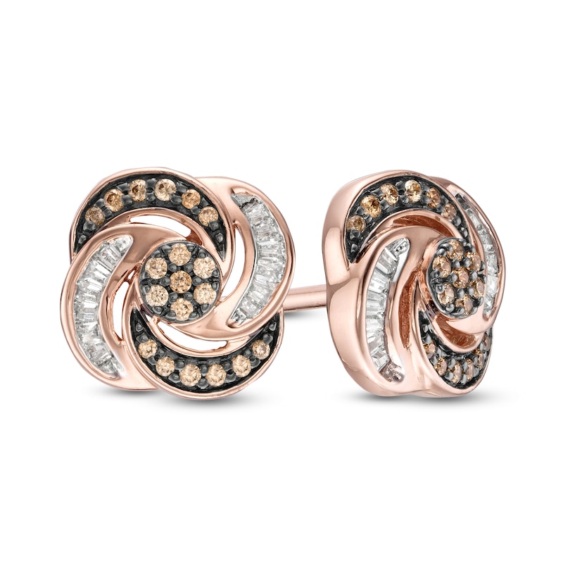 Main Image 1 of 0.28 CT. T.W. Champagne and White Composite Diamond Swirl Stud Earrings in 10K Rose Gold