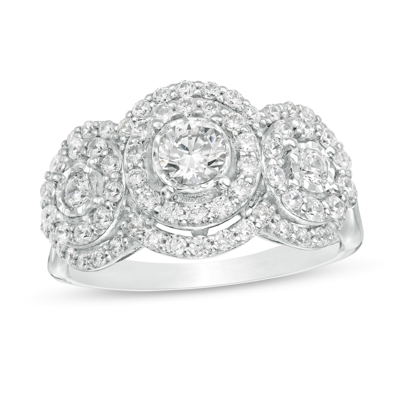 0.95 CT. T.W. Diamond Past Present Future® Double Frame Engagement Ring in 10K White Gold