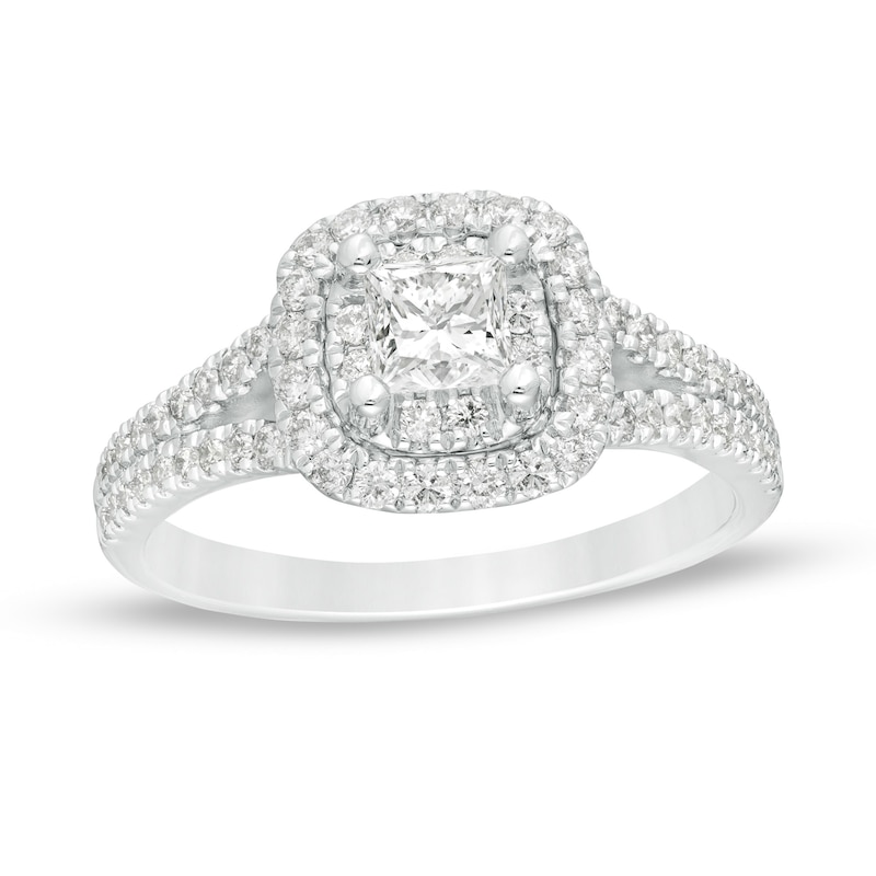 1.00 CT. T.W. Princess-Cut Diamond Double Frame Split Shank Engagement Ring in 14K White Gold