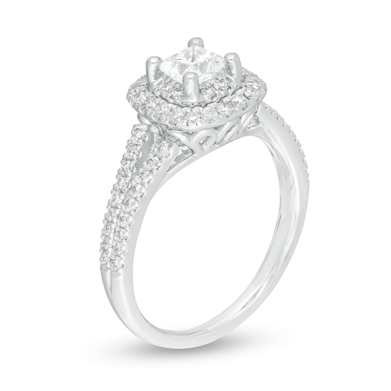 1.00 CT. T.W. Princess-Cut Diamond Double Frame Split Shank Engagement Ring in 14K White Gold
