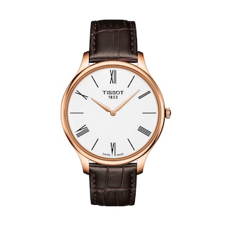 Men's Tissot Tradition Rose-Tone Strap Watch with White Dial (Model: T063.409.36.018.00)