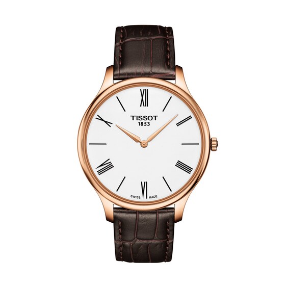 Men's Tissot Tradition Rose-Tone Strap Watch with White Dial (Model: T063.409.36.018.00)