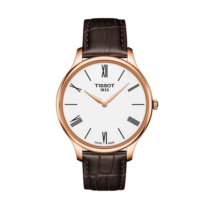 Main Image 1 of Men's Tissot Tradition Rose-Tone Strap Watch with White Dial (Model: T063.409.36.018.00)