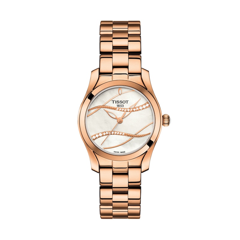 Main Image 1 of Ladies' Tissot T-Wave Diamond Accent Rose-Tone Watch with Mother-of-Pearl Dial (Model: T112.210.33.111.00)
