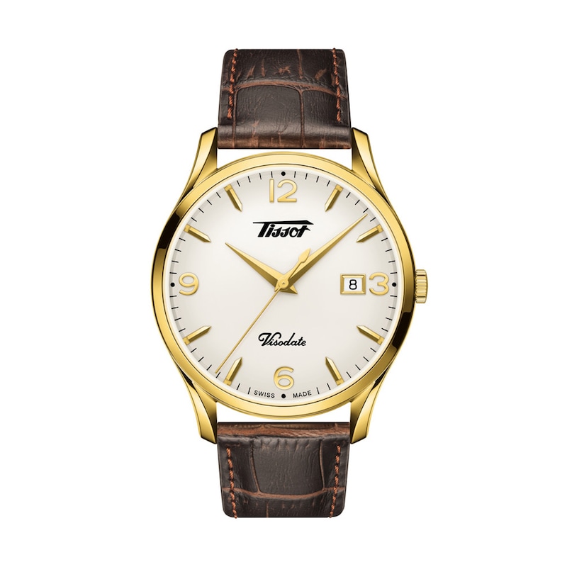 Main Image 1 of Men's Tissot Heritage Visodate Gold-Toned Strap Watch with White Dial (Model: T118.410.36.277.00)