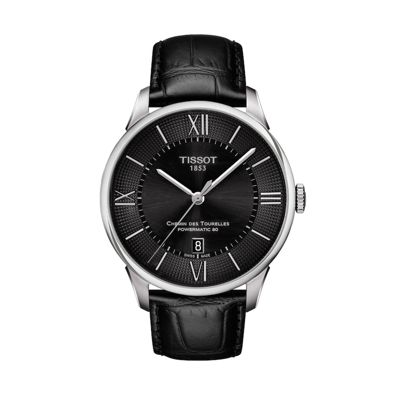 Men's Tissot Chemin des Tourelles Powermatic 80 Automatic Strap Watch with Black Dial (Model: T099.407.16.058.00)