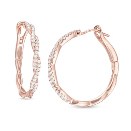 0.50 CT. T.W. Diamond Twist Hoop Earrings in 10K Rose Gold