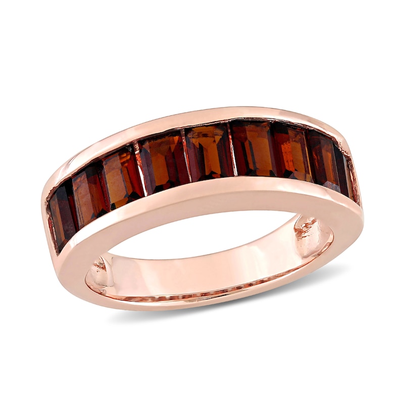 Baguette-Cut Garnet Band in Sterling Silver with Rose Rhodium|Peoples Jewellers