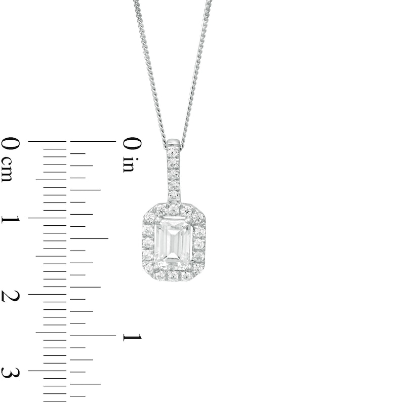 Main Image 4 of 0.95 CT. T.W. Certified Emerald-Cut Diamond Octagonal Frame Drop Pendant in 14K White Gold (I/I1)