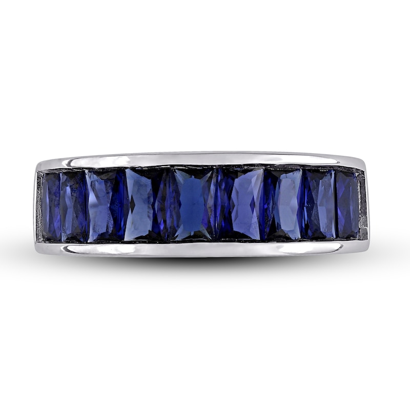 Main Image 4 of Baguette-Cut Lab-Created Blue Sapphire Band in Sterling Silver
