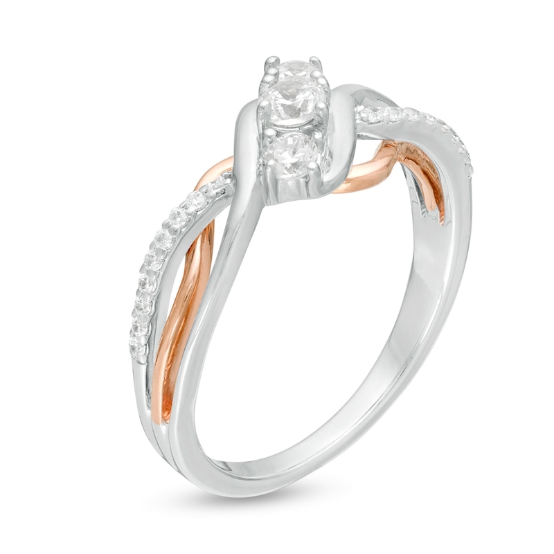 Main Image 3 of 0.29 CT. T.W. Diamond Three Stone Bypass Engagement Ring in 10K Two-Tone Gold