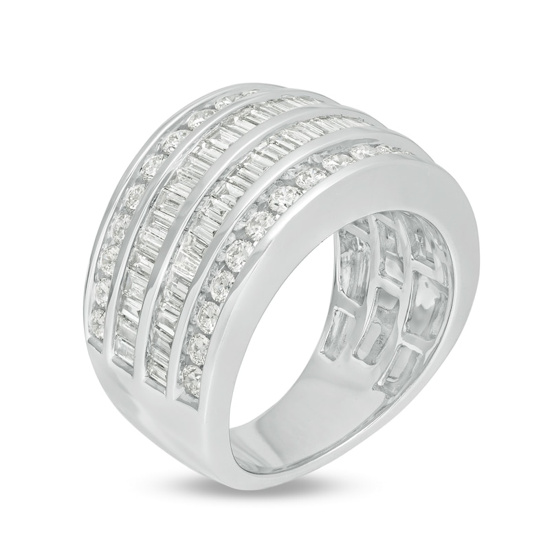 1.98 CT. T.W. Baguette and Round Diamond Multi-Row Anniversary Ring in 10K White Gold