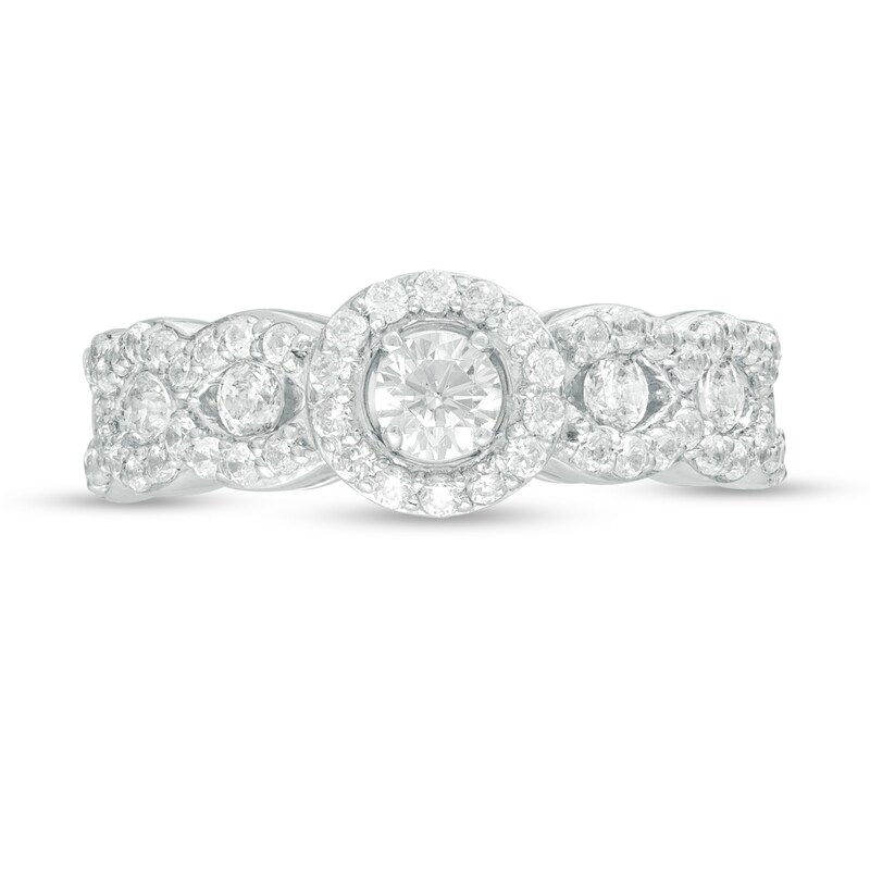 Main Image 4 of 0.95 CT. T.W. Diamond Scallop Frame Engagement Ring in 10K White Gold