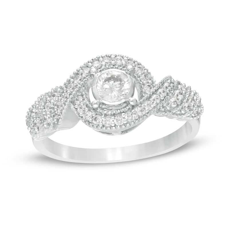 0.45 CT. T.W. Diamond Bypass Vintage-Style Engagement Ring in 10K White Gold