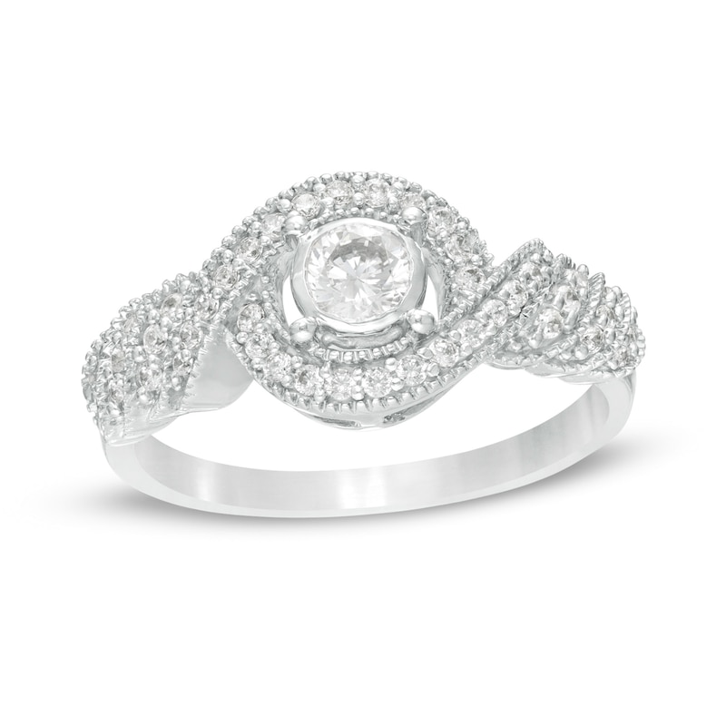 0.45 CT. T.W. Diamond Bypass Vintage-Style Engagement Ring in 10K White Gold|Peoples Jewellers