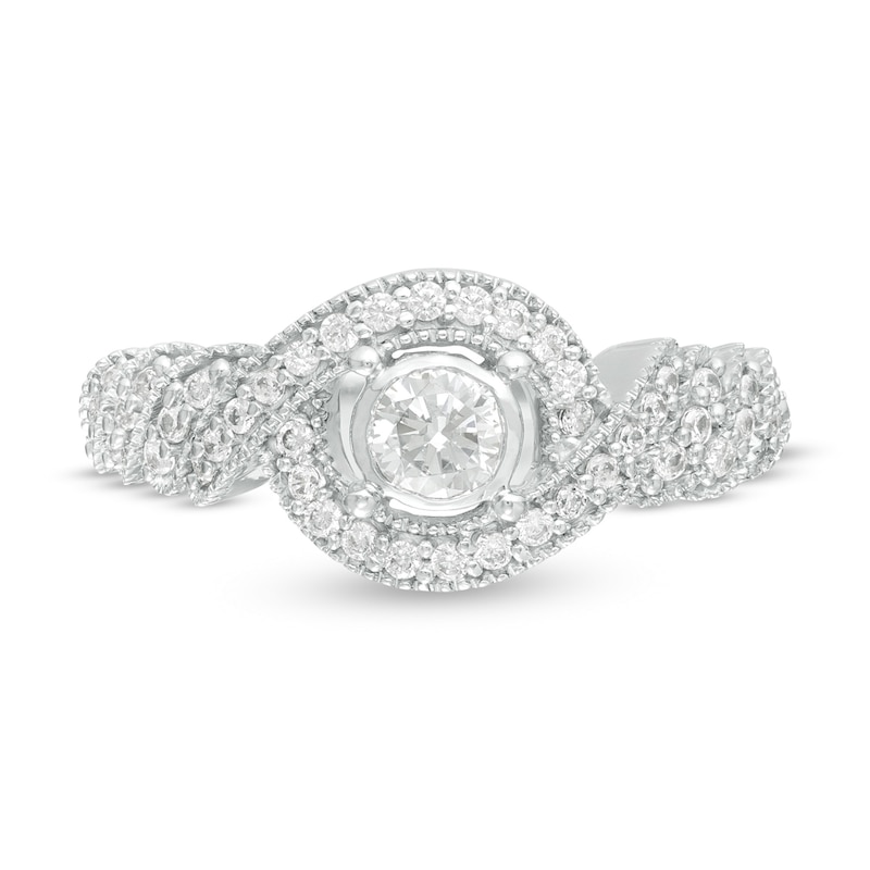 0.45 CT. T.W. Diamond Bypass Vintage-Style Engagement Ring in 10K White Gold