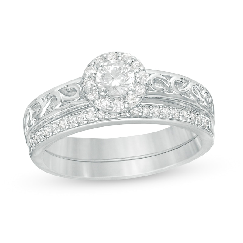 0.45 CT. T.W. Diamond Frame Filigree Bridal Set in 10K White Gold|Peoples Jewellers