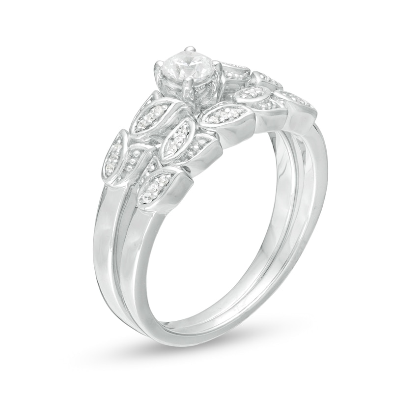 0.23 CT. T.W. Diamond Leaf-Shank Bridal Set in 10K White Gold