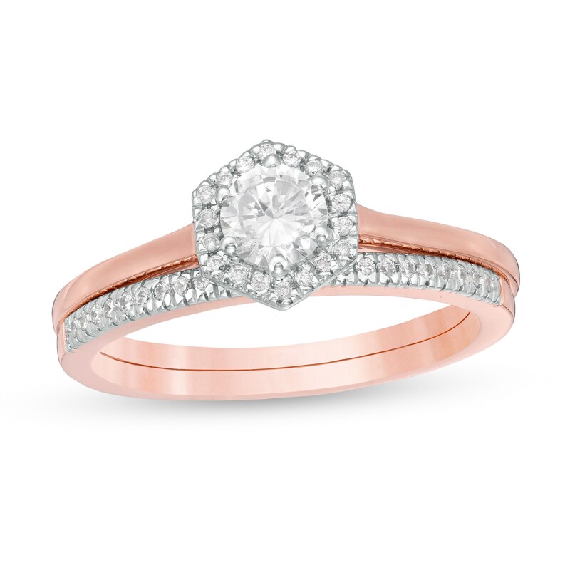 0.45 CT. T.W. Diamond Hexagonal Frame Bridal Set in 10K Rose Gold|Peoples Jewellers