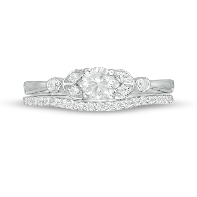 Main Image 4 of 0.45 CT. T.W. Diamond Leaf-Sides Bridal Set in 10K White Gold