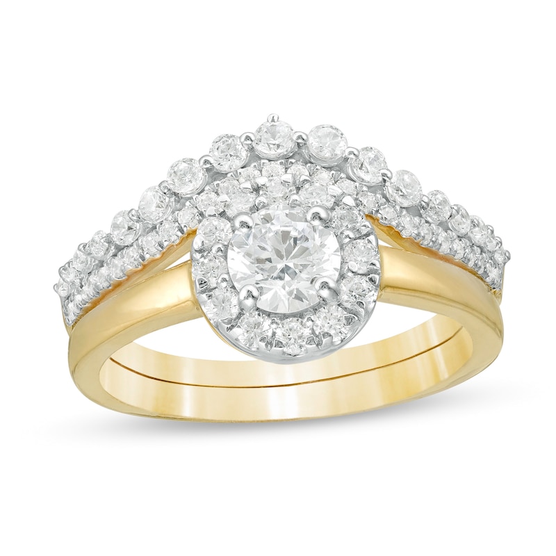 0.95 CT. T.W. Diamond Frame Tiara-Style Bridal Set in 10K Gold