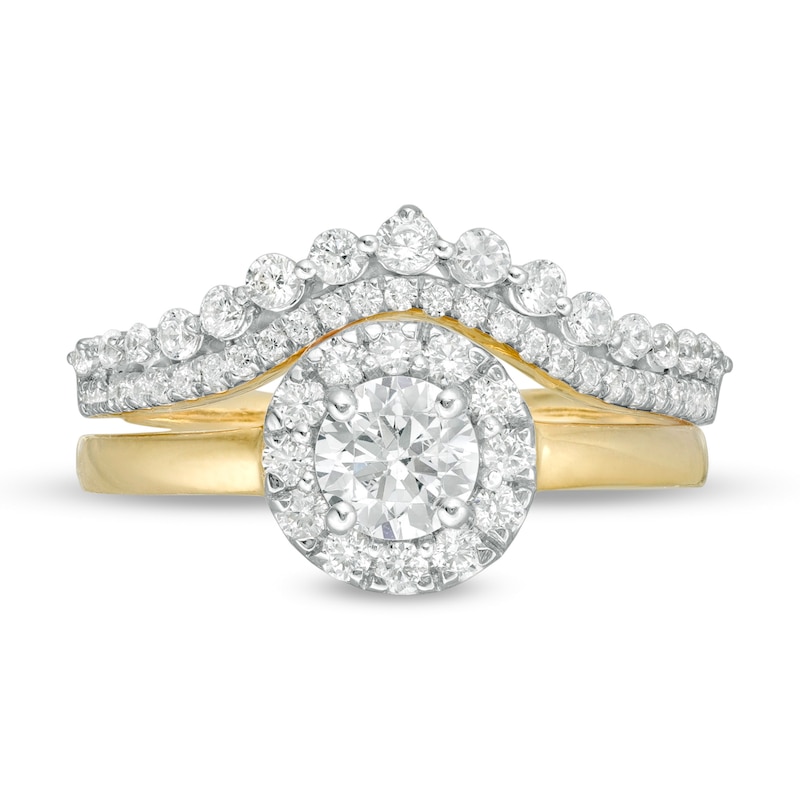 0.95 CT. T.W. Diamond Frame Tiara-Style Bridal Set in 10K Gold