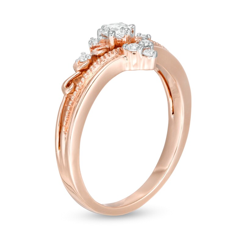 Main Image 3 of 0.23 CT. T.W. Diamond Tiara Vintage-Style Engagement Ring in 10K Rose Gold