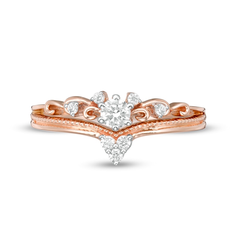 Main Image 4 of 0.23 CT. T.W. Diamond Tiara Vintage-Style Engagement Ring in 10K Rose Gold