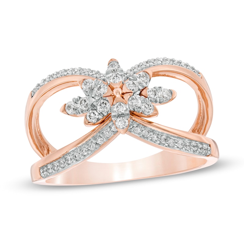 0.37 CT. T.W. Diamond Flower Open Shank Ring in 10K Rose Gold|Peoples Jewellers