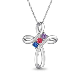 Mother's Birthstone Loop Cross Pendant by ArtCarved in Sterling Silver (2-4 Stones)