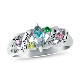 Mother's Birthstone Engravable Family Ring by ArtCarved (5 Stones and 4 Names)