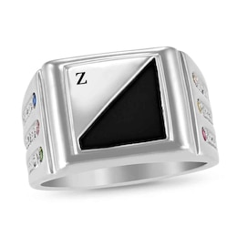 Dad's Onyx and Birthstone Engravable Initial Signet Ring by ArtCarved (6 Stones, Names and 1 Initial)